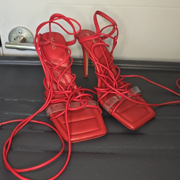 Aldo lace up strappy red heels size 8.5 - Picture 1 of 6
